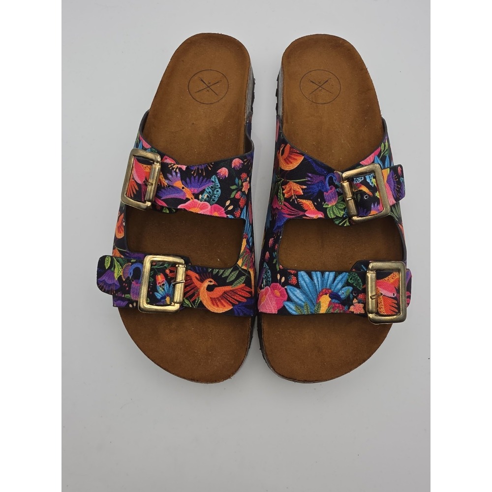 Inkkas Luzon Sandal Vegan Floral Tropical Birds Slide Cork Footbed Shoes Sz 10